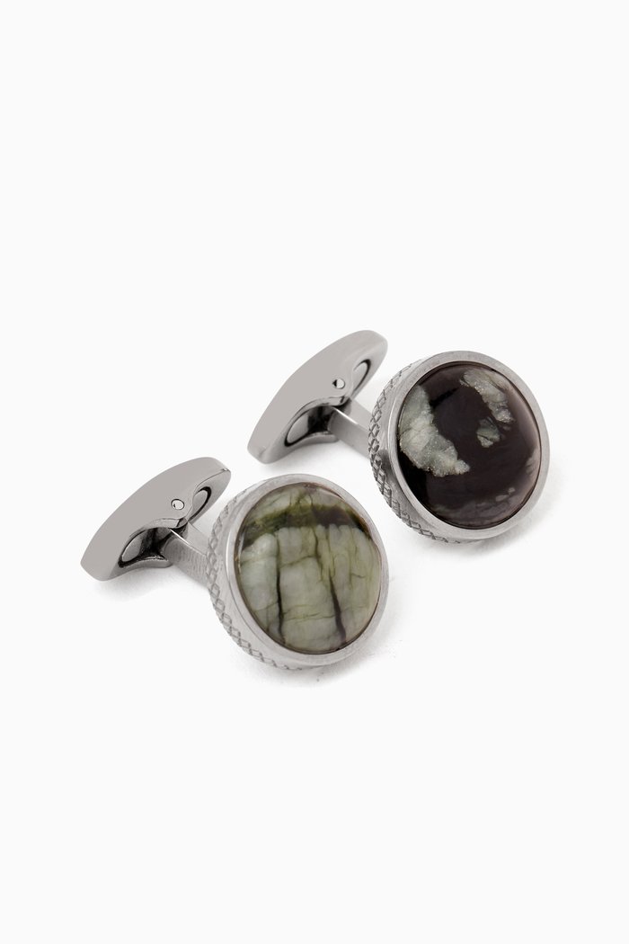 

Classic Cufflinks in Titanium & Line Stone, Black