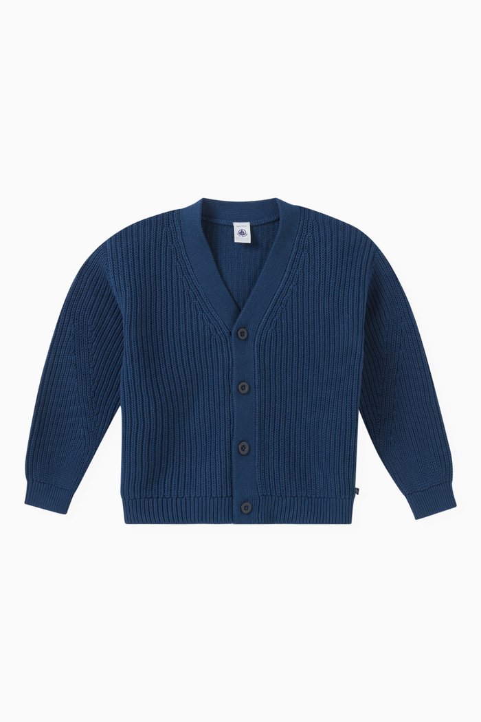 

Fisherman's Rib Cardigan in Cotton, Blue