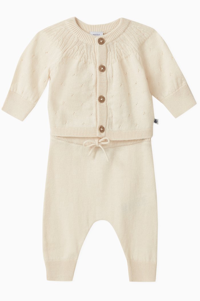 

Cardigan and Bottoms Set in Wool-Cotton Blend, Neutral
