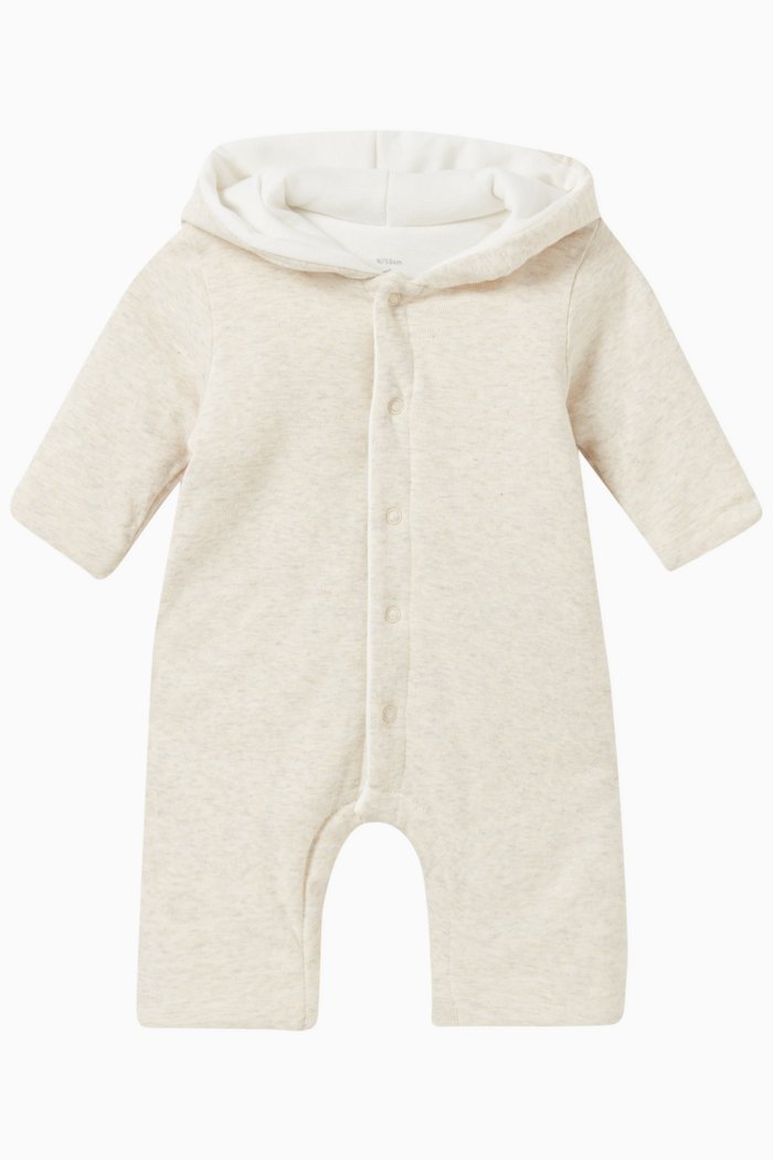

Quilted Hooded Romper in Cotton, Neutral