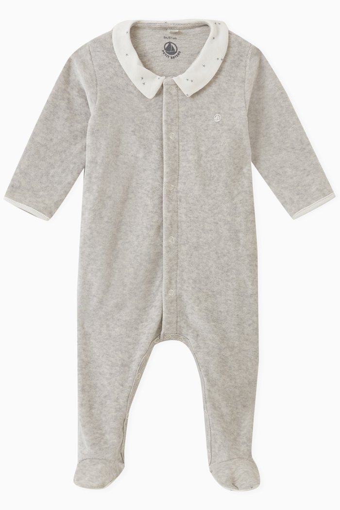 

Peter Pan Collar Sleepsuit in Cotton, Grey