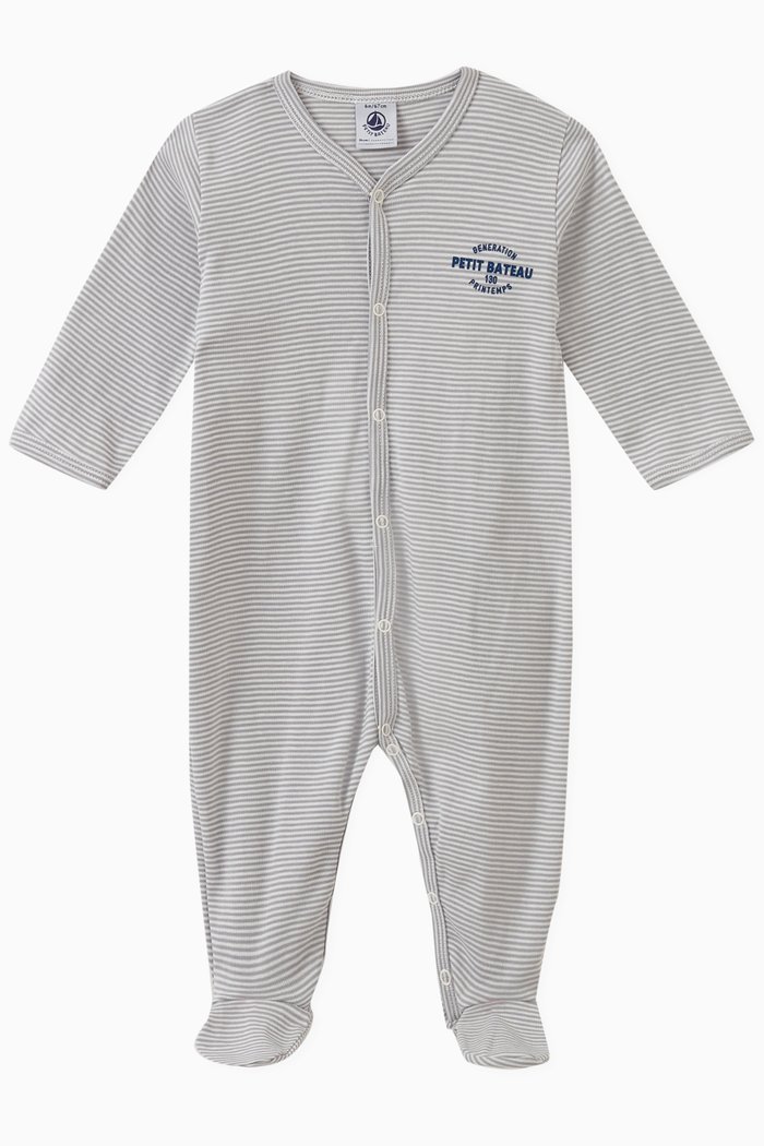 

Pinstriped Logo Sleepsuit in Cotton, Multicolour