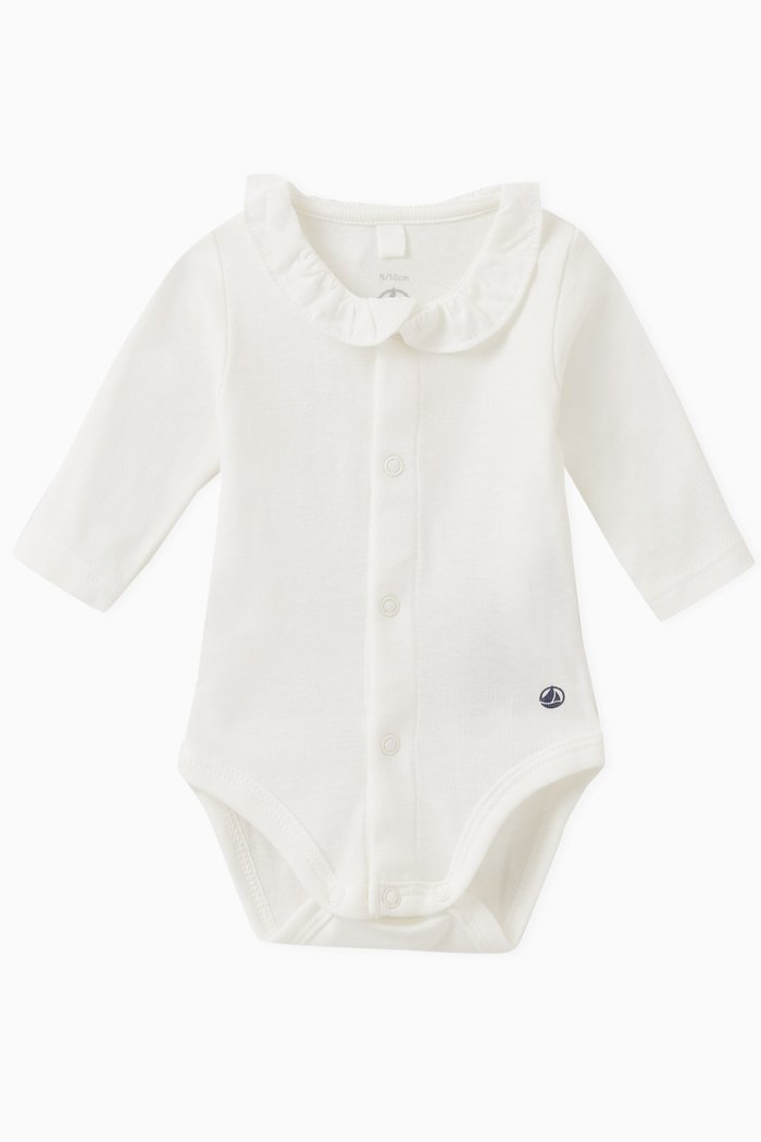 

Ruffle Collar Bodysuit in Cotton, White