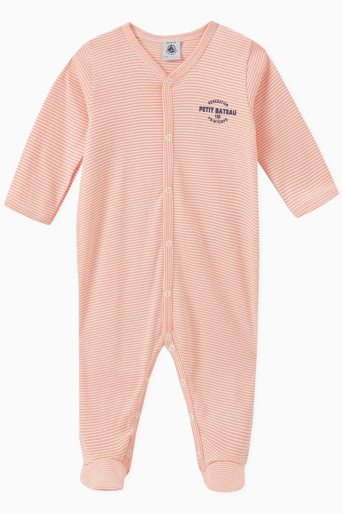 

Pinstriped Logo Sleepsuit in Cotton, Multicolour