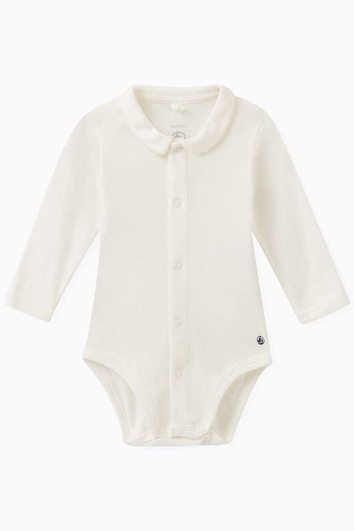 

Peter Pan Collar Bodysuit in Cotton, White