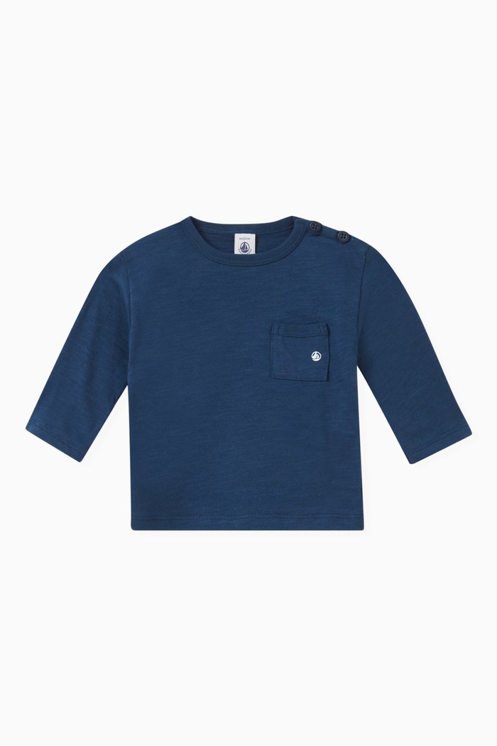 

Long Sleeved Slub T-Shirt in Jersery, Blue