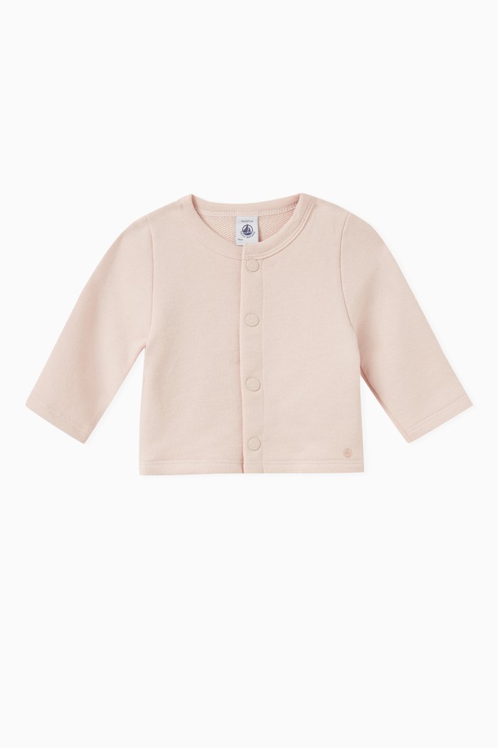 

Embroidered Logo Cardigan in Cotton-Fleece, Pink