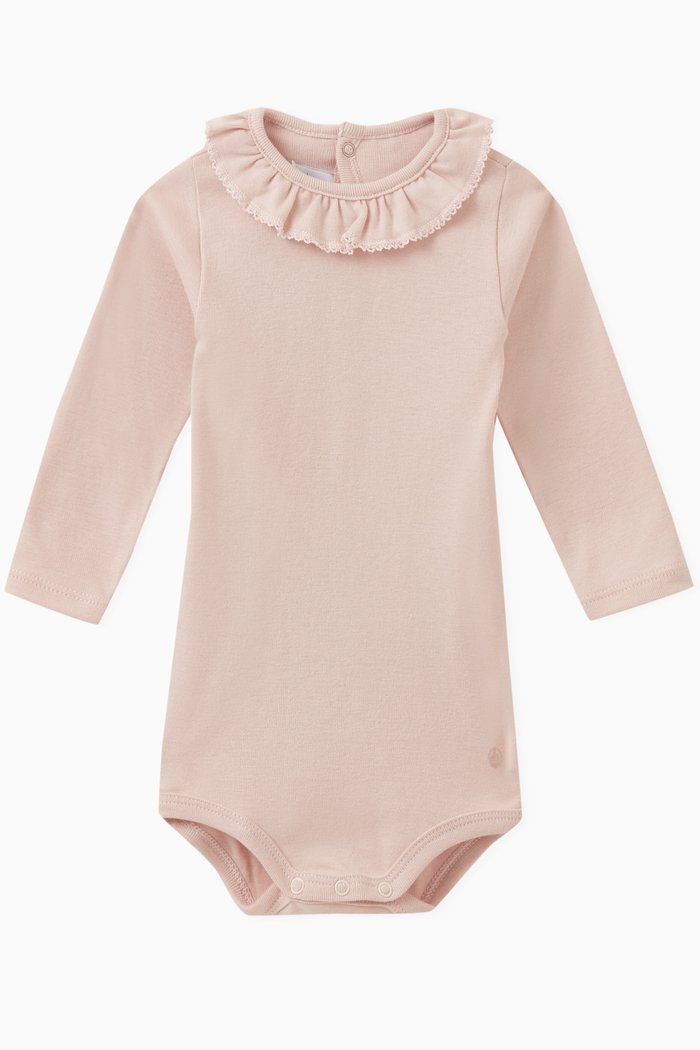 

Ruffled Collar Bodysuit in Cotton, Pink