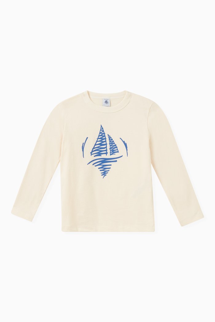 

Boat Print Long Sleeved T-Shirt in Cotton, Multicolour