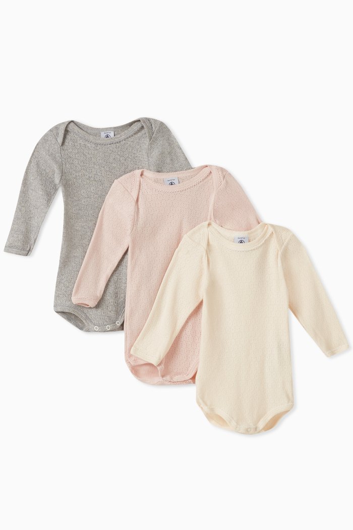 

Broderie Anglaise Bodysuits in Cotton, Set of 3, Multicolour