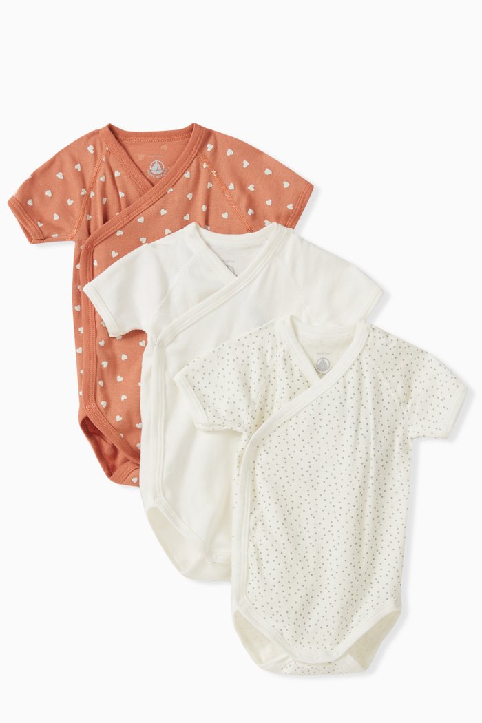

Heart Theme Bodysuits, Set of Three in Cotton, Multicolour