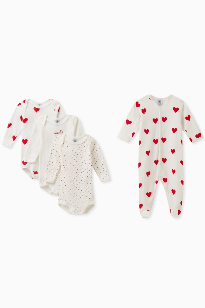 

Sleepsuit and Three Bodysuits Set in Cotton, Multicolour
