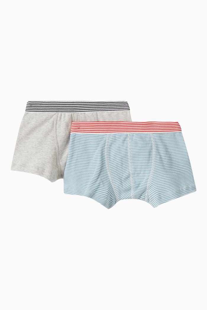

Striped Elasticated Waistband Boxer Shorts in Cotton, Set of Two, Multicolour