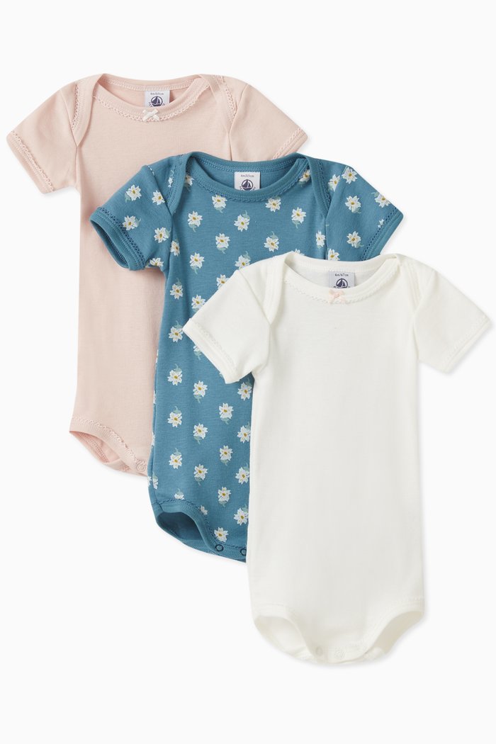 

Floral Theme Bodysuits, Set of Three in Cotton, Multicolour