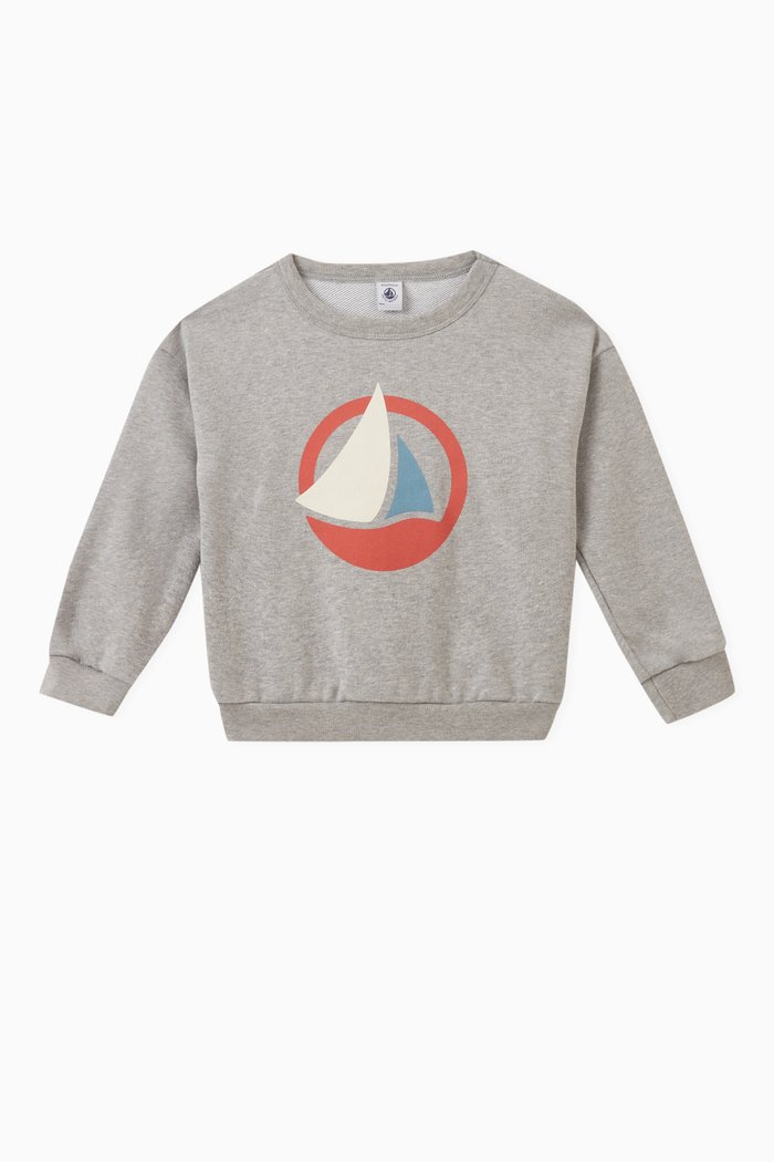 

Boat Print Sweatshirt in Cotton Fleece, Grey