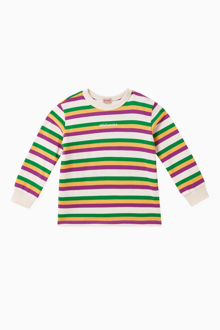 

Striped Long Sleeved T-Shirt in Cotton, Multicolour