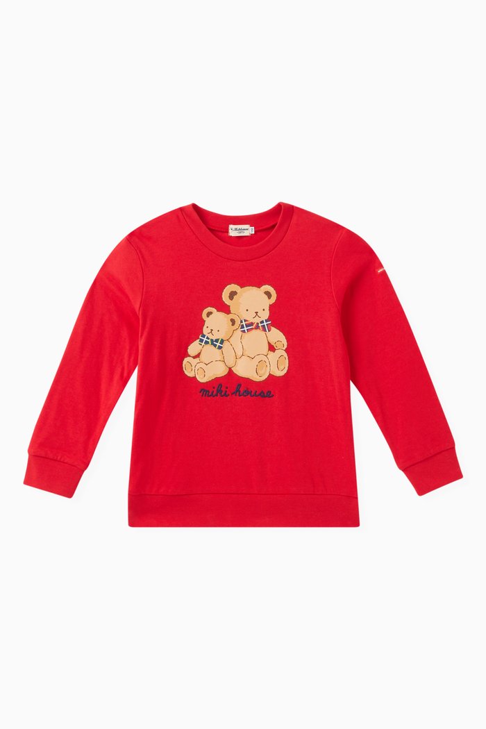 

Bear Print Sweater in Cotton, Red