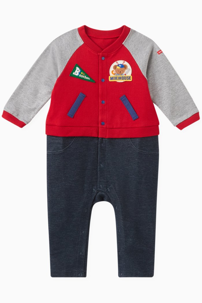 Baseball Logo Coverall in Cotton & Stretch Denim, Red