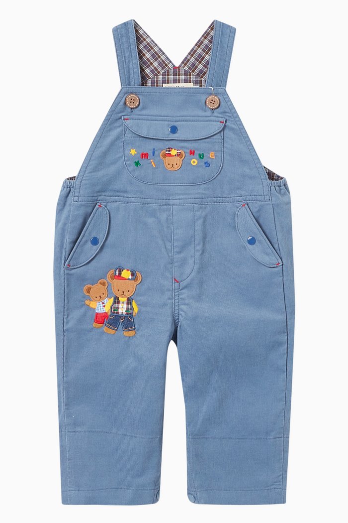 

Bear Print Overalls in Cotton, Blue