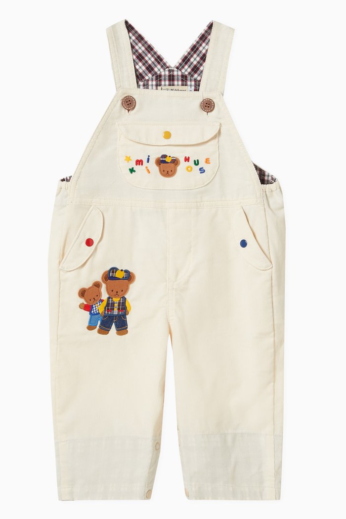 

Bear Print Overalls in Cotton, White