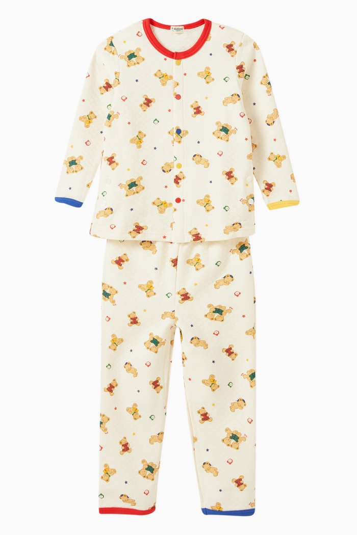 

Teddy Bear Print Pyjamas in Cotton, White