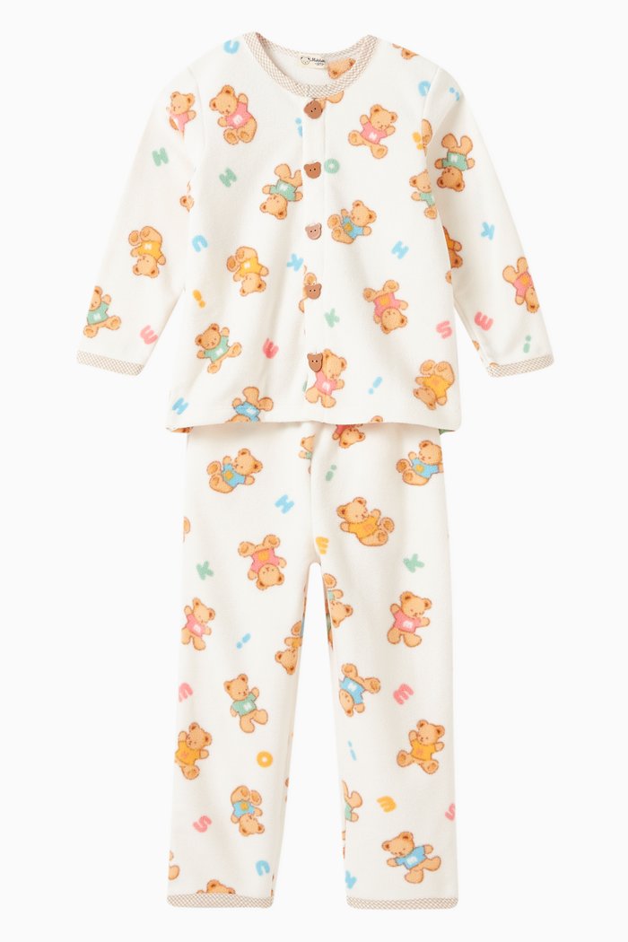 

Bear Print Night Suit in Cotton, White