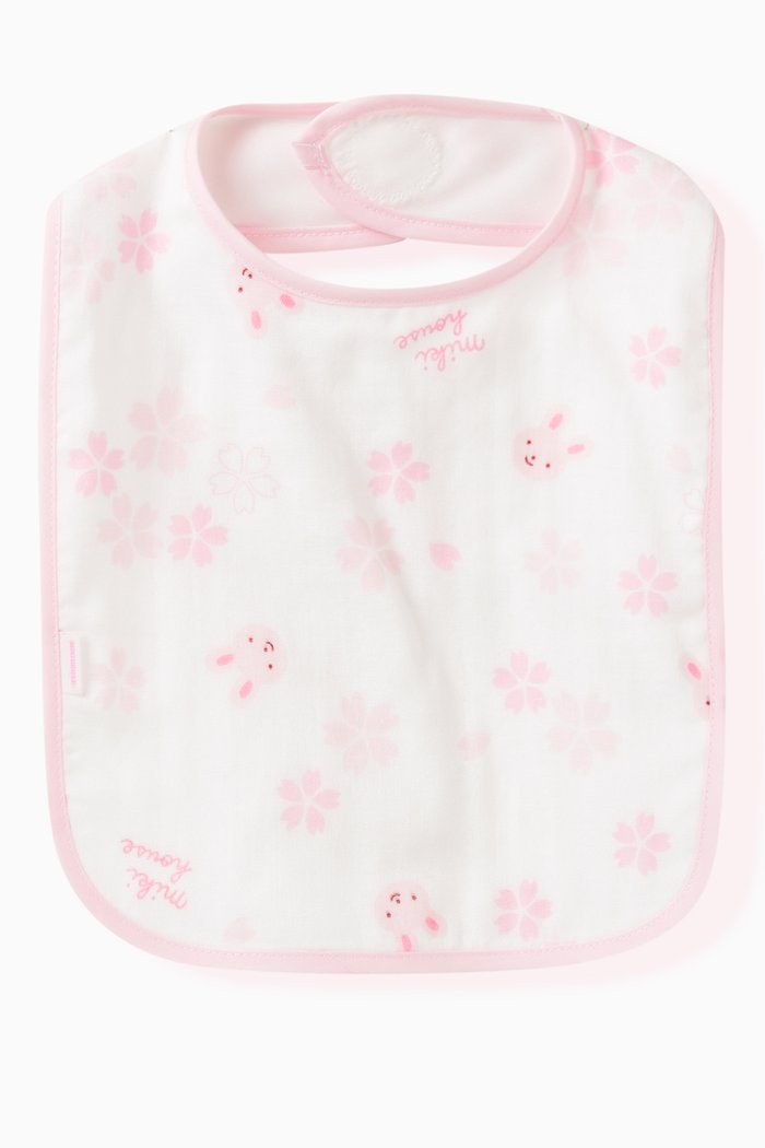 

Floral Bunny Printed Bib in Cotton, Pink