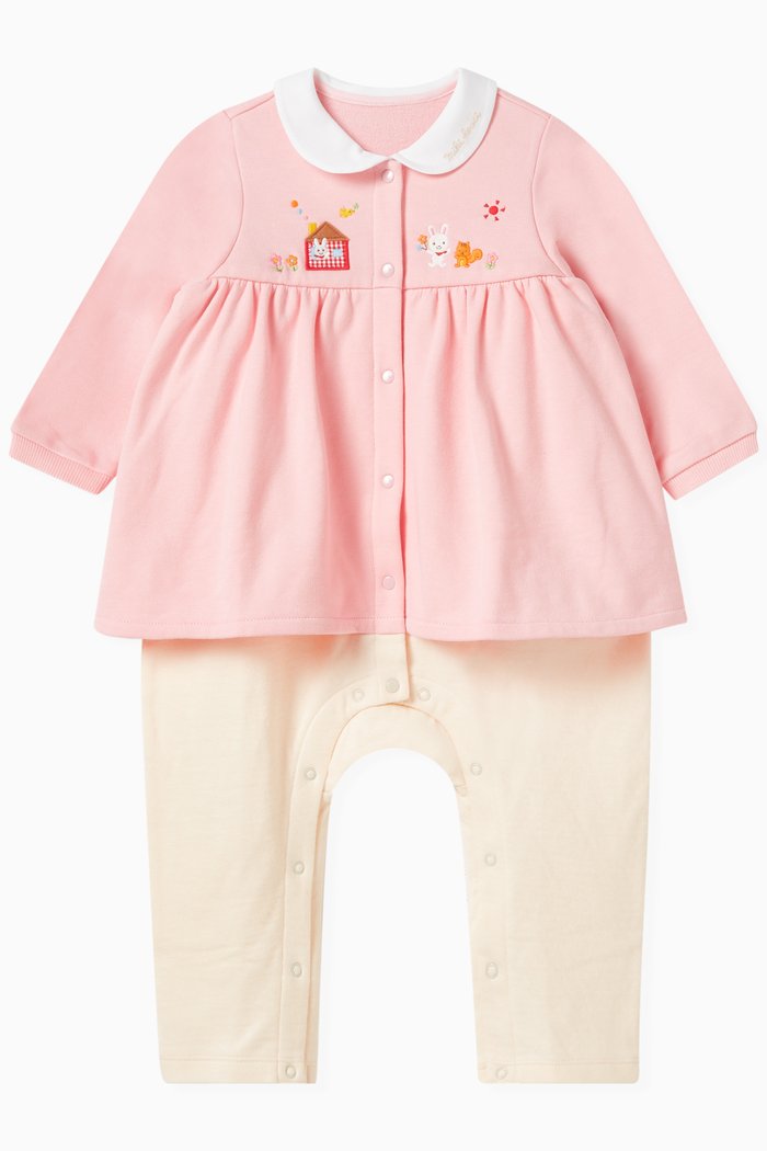

Bunny Print Coverall in Cotton Blend, Pink