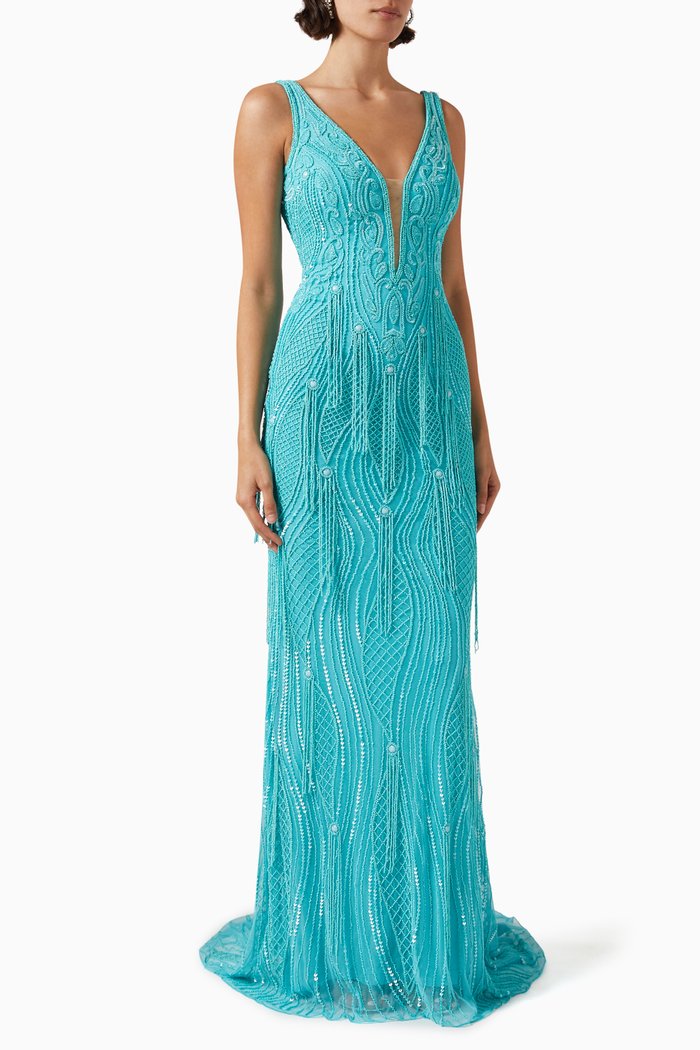 

Bead-embellished Gown, Blue