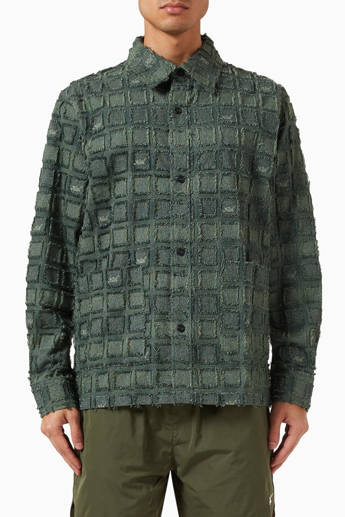 

Fils Coupe Check Boxy Collared Overshirt in Cotton, Green