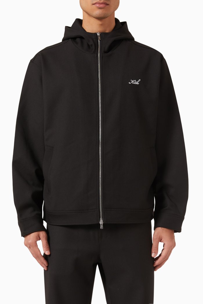 

Selfridge Zip Hoodie in Double Weave Fabric, Black