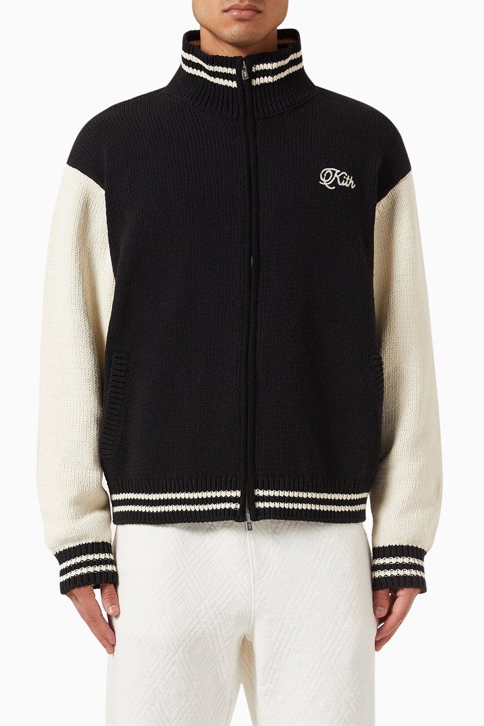

Wyona Full-zip Varsity Sweater in Chunky-cotton, Black