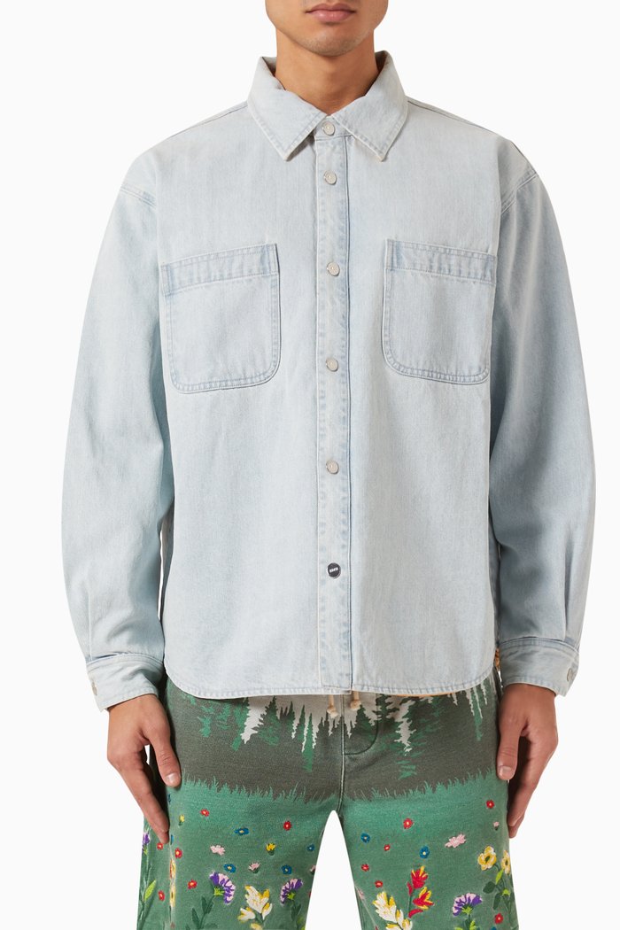 

Quilted Apollo Shirt in Cotton Denim, Blue