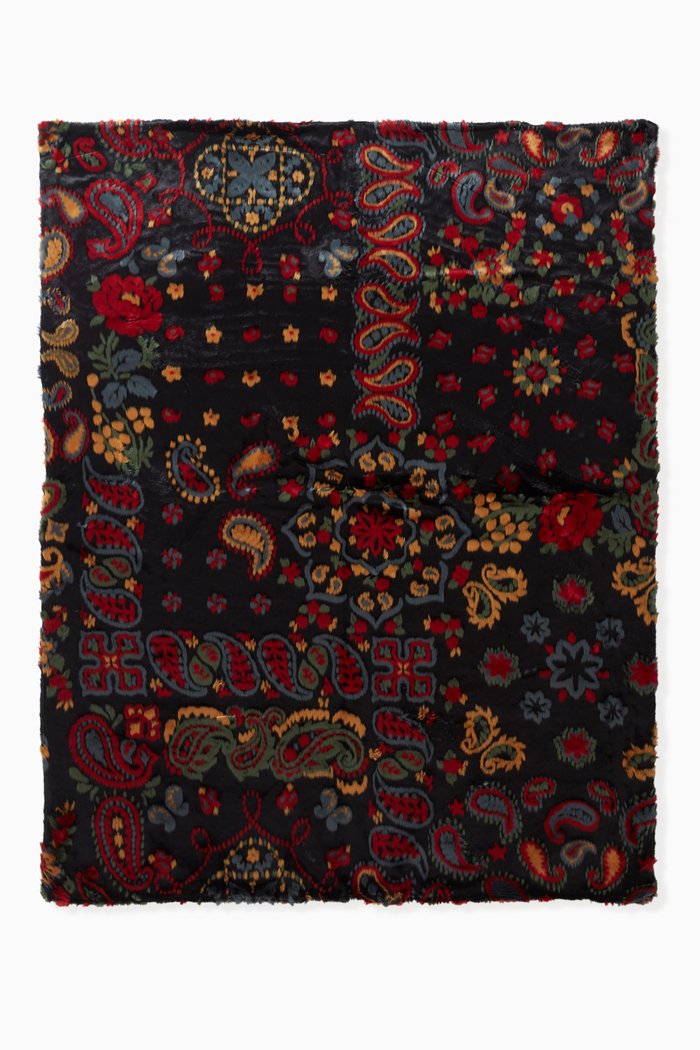 

Paisley Throw Blanket in Faux Fur, Blue
