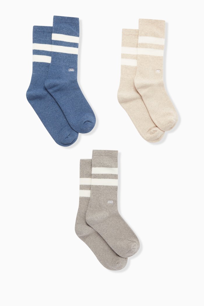

Double-striped Crew Socks in Cotton-blend, Set of 3, Multicolour