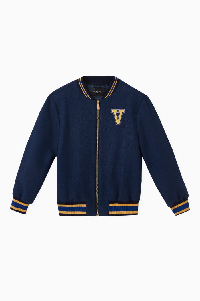 

Varsity Versace Logo Bomber Jacket in Wool Blend, Multicolour
