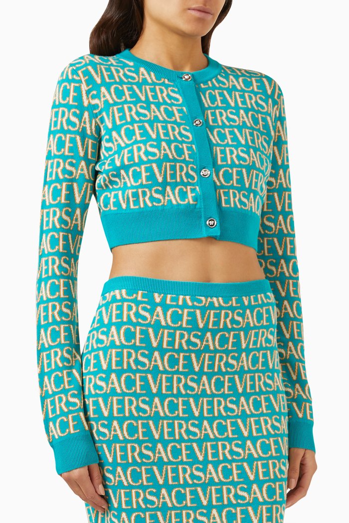 

All-over Logo Cropped Sweater in Cotton, Multicolour