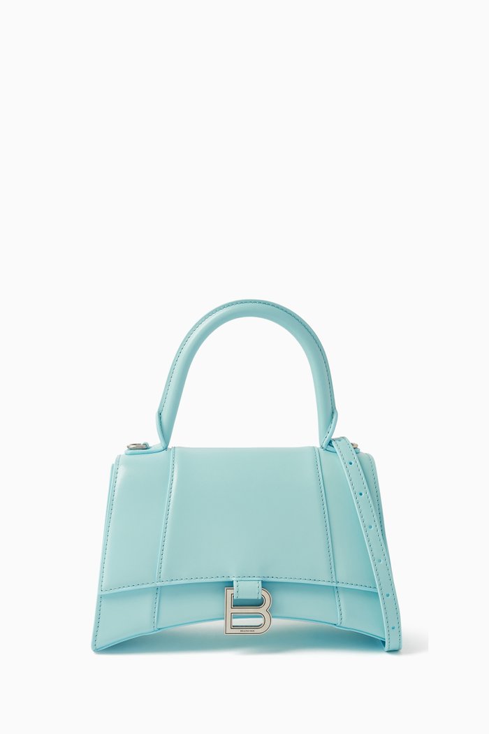 

Small Hourglass Top-handle Bag in Box Calfskin Leather, Blue