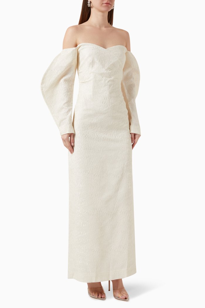 

Helic Off-shoulder Dress in Brocade-silk, Neutral