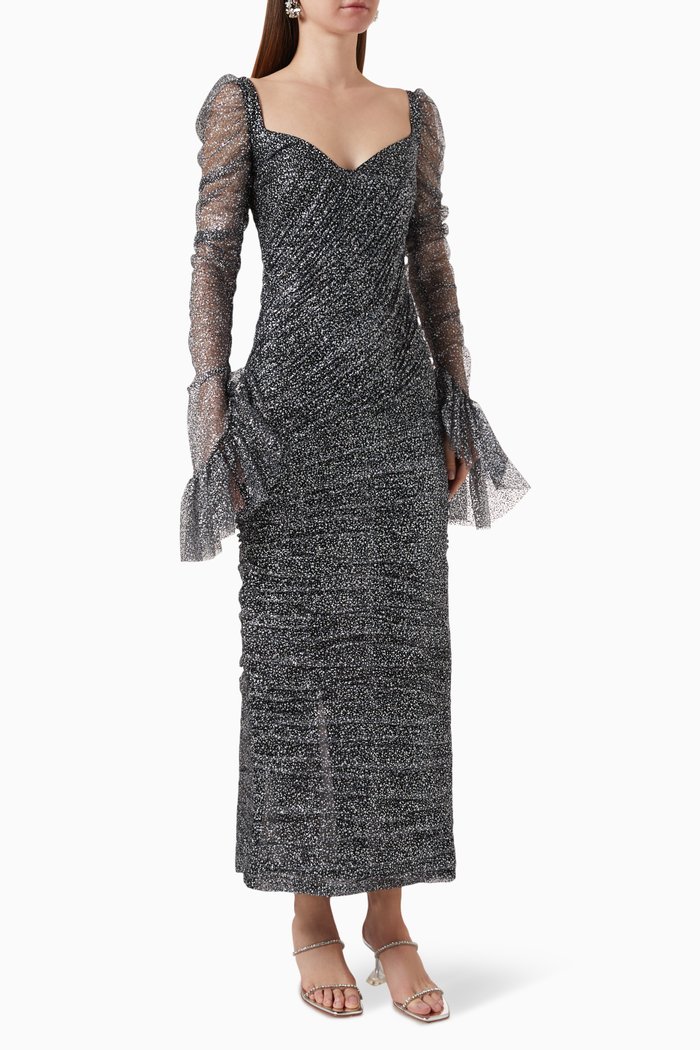 

Mabon Ruched Dress in Glitter-tulle, Black
