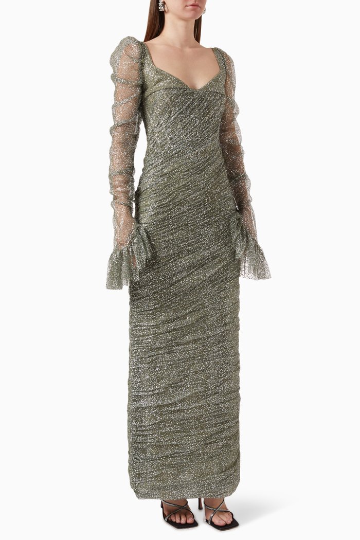 

Mabon Ruched Dress in Glitter-tulle, Green