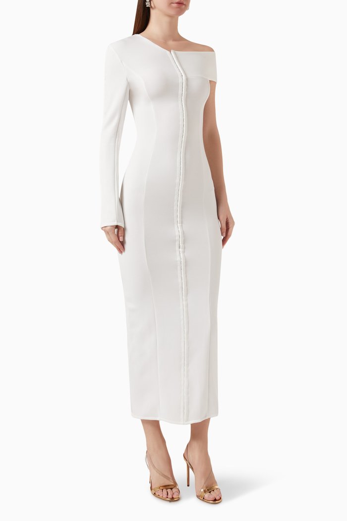 

Palmistry Hook Off-shoulder Dress in Crepe, White