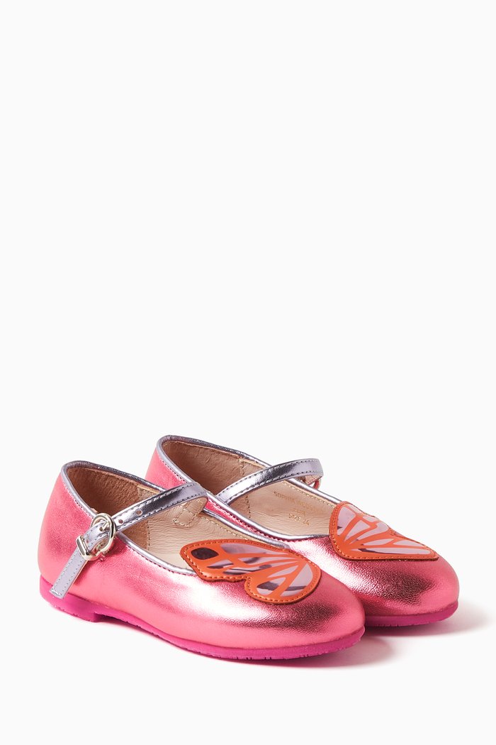 

Butterfly Ballerina Flats in Leather, Pink