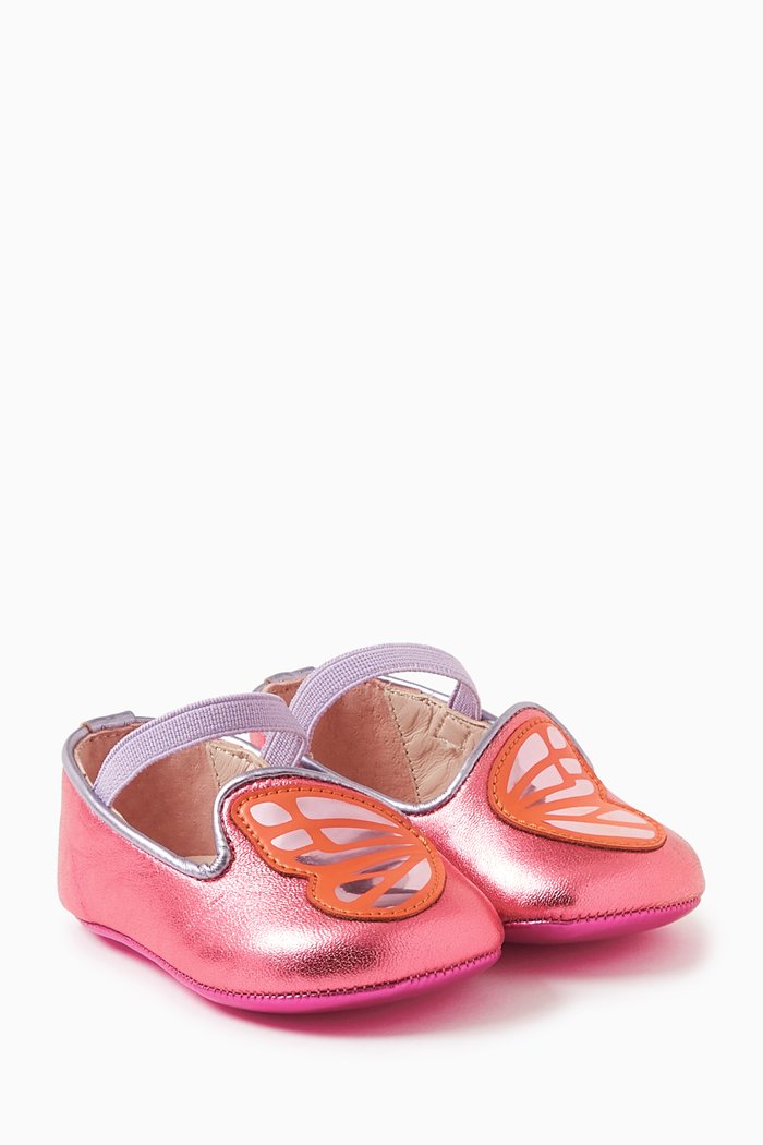 

Butterfly Baby Ballerina Flats in Leather, Pink