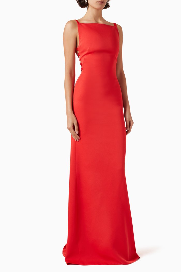 Lace-up Maxi Dress in Crepe, Red