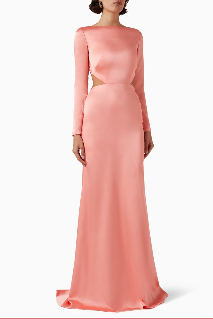 Lace-up Back Maxi Dress in Satin, Pink