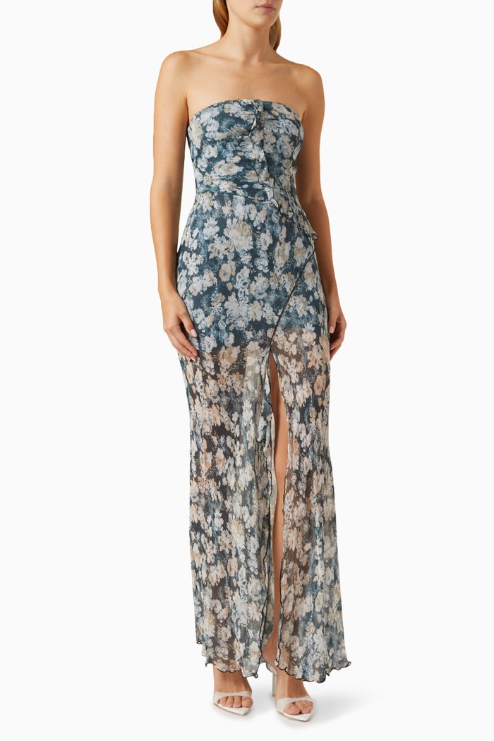

Opal Strapless Maxi Dress in Silk, Blue
