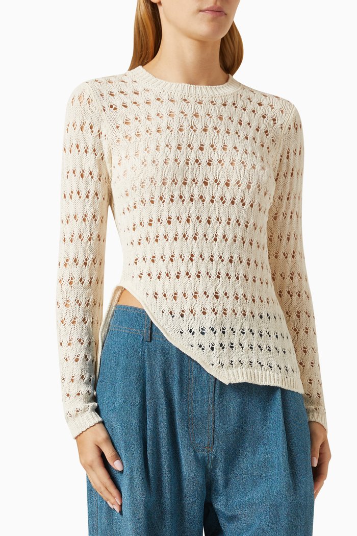 

Brooke Asymmetrical Top in Crochet-knit, White