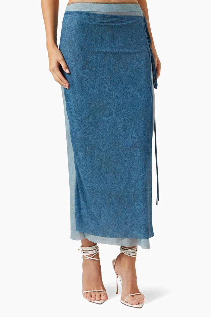 

Hayden Wrap Maxi Skirt in Stretch-nylon, Blue