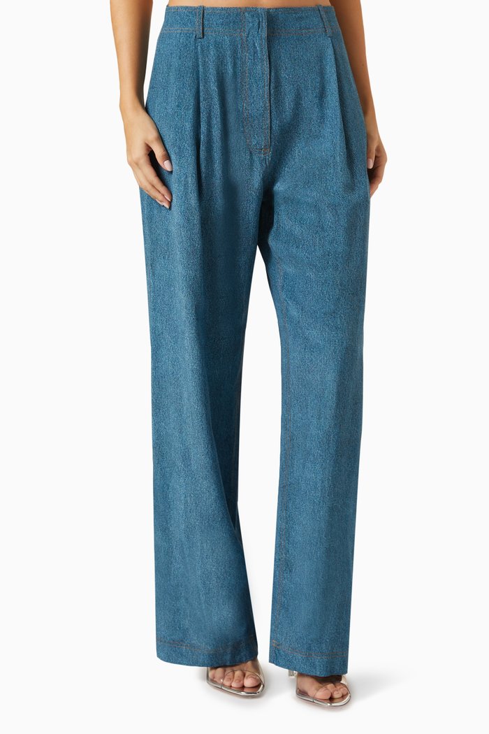 

Dustin Wide-leg Pants in Silk, Blue